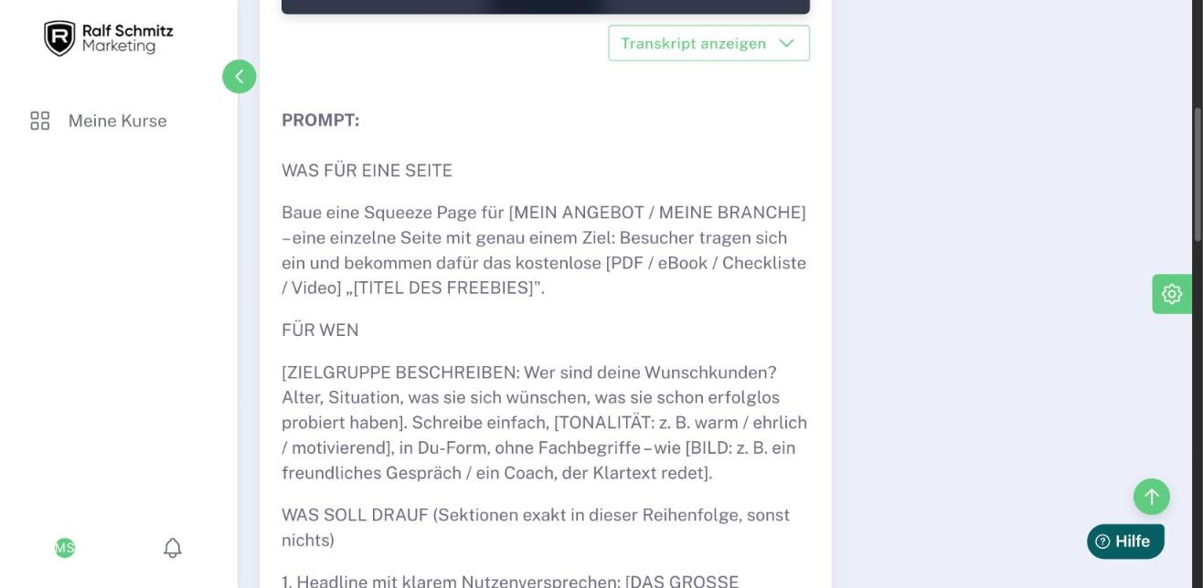 Fertiger Prompt für die Squeeze-Page mit Lovable aus Lektion 5 des VIP Affiliate Club 6.0