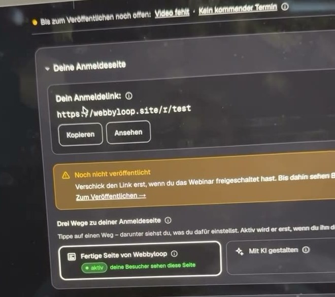 Webbyloop Anmeldelink und drei Wege zur Anmeldeseite