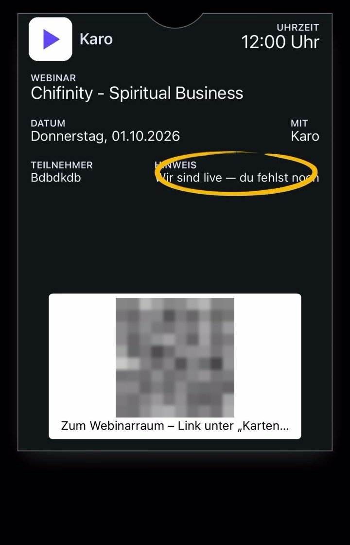 Webbyloop Apple-Wallet-Ticket mit Hinweis Wir sind live